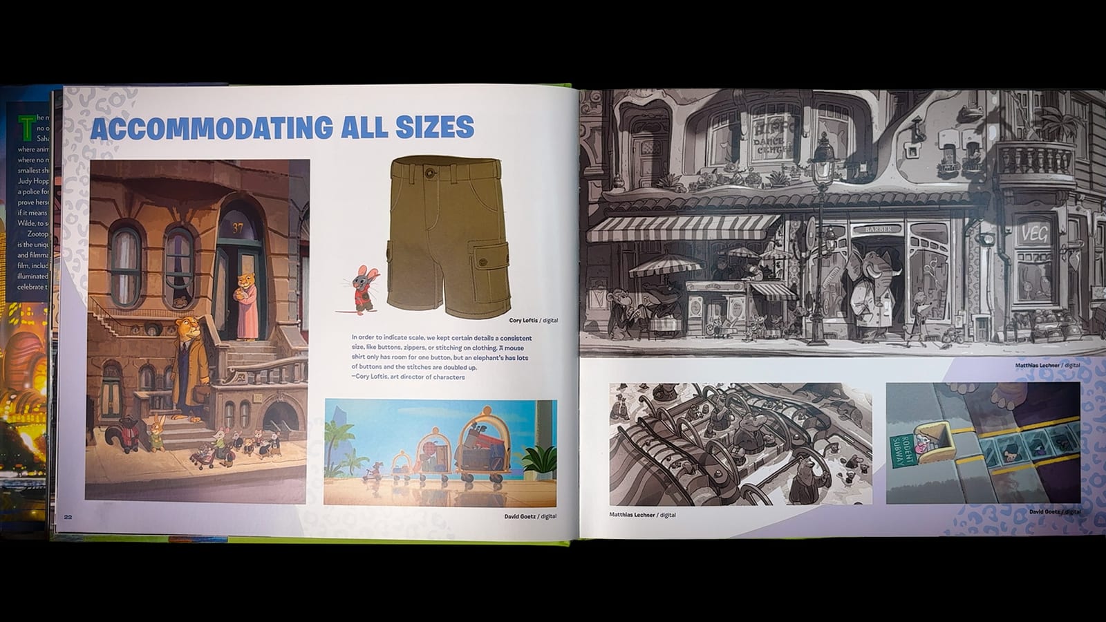 The Art of Zootopia book spread — Accommodating All Sizes